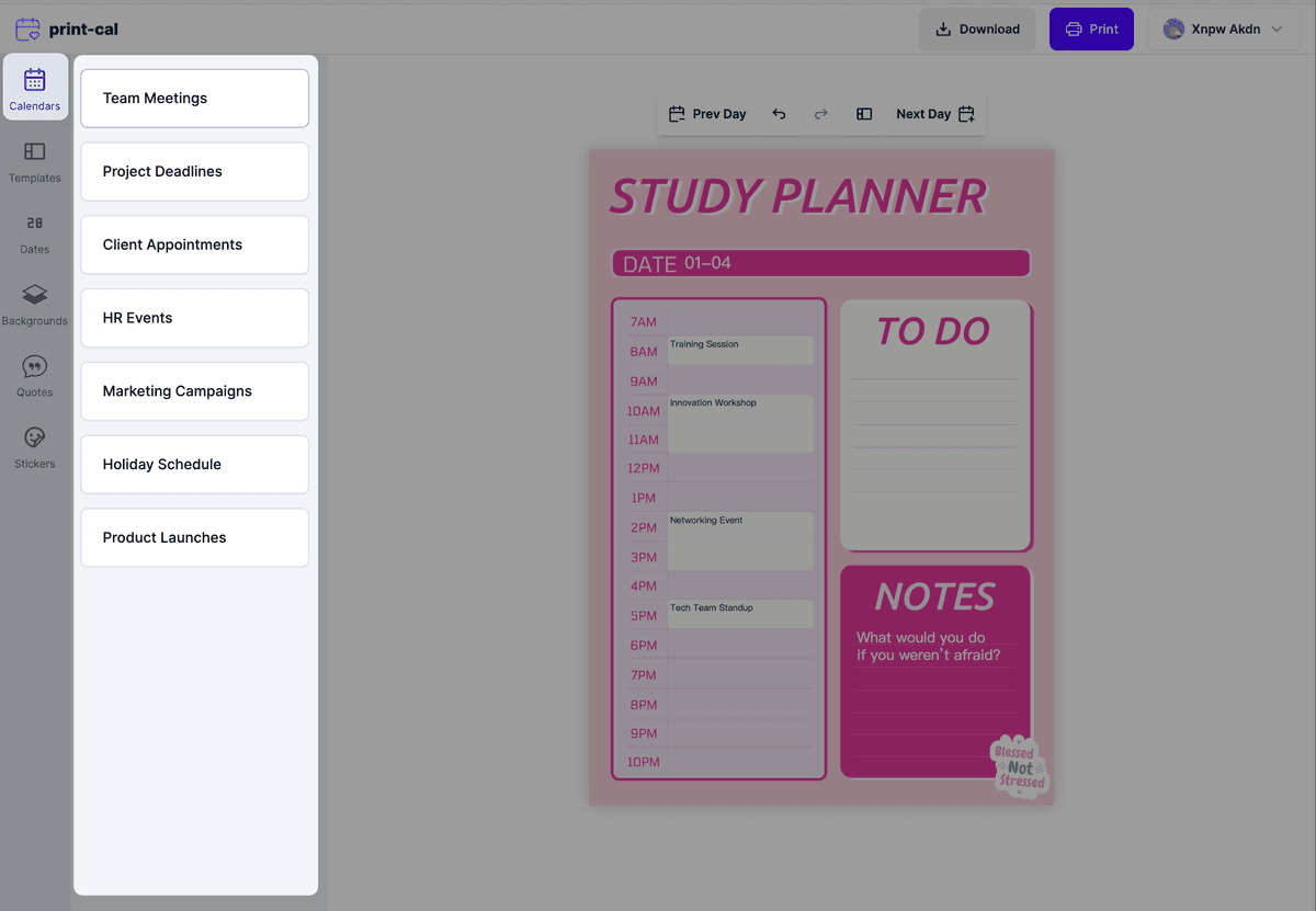 Selecting Calendars